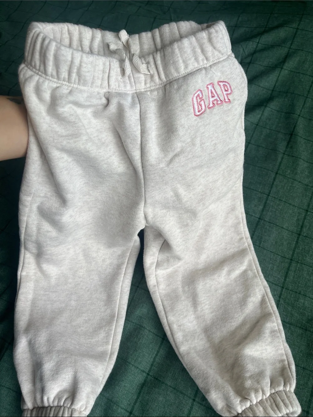 GAP 2T Baby Toddler Light Tan Kids Fleece Joggers with Pink Logo